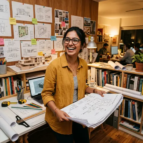 Funny Architect Girl with Glasses: A Joyful Scene
