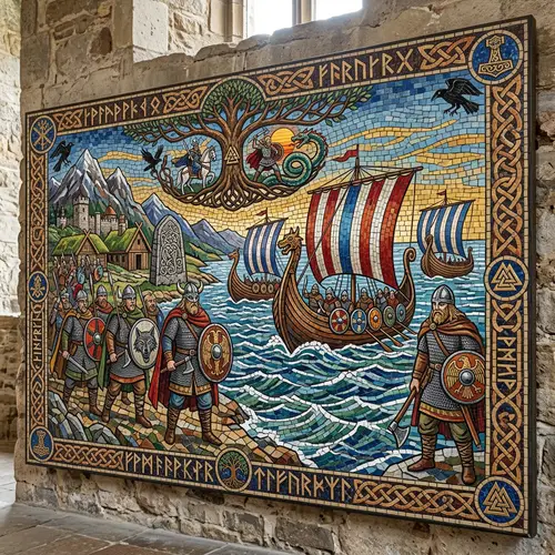 Viking Culture Mosaic: Art of Norse Mythology