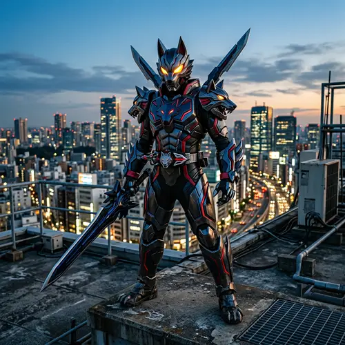 Futuristic Wolf Warrior in Heroic Stance