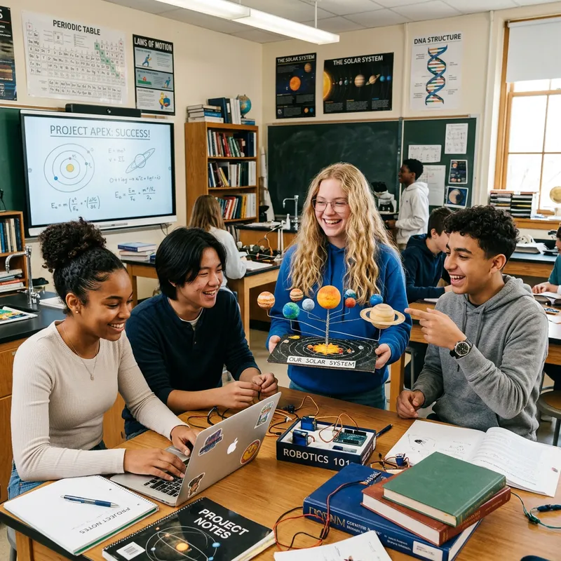 Diverse Teenage Students Engaged in Science Project