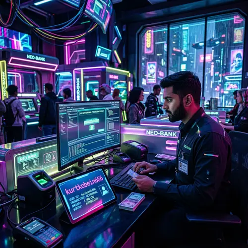 South Asian Bank Teller in Cyberpunk Office | KurtKobein666