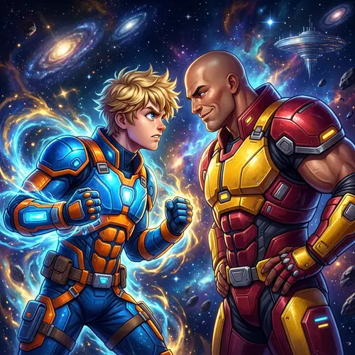 Epic Interstellar Showdown: Orange vs. Bald Man in Space