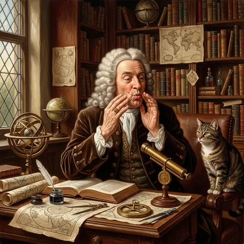 Isaac Newton Mewing: Scientific Figure in Humorous Pose