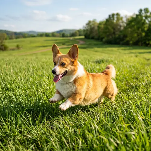 Cheerful Corgi Enjoying Time in Vast Green Field