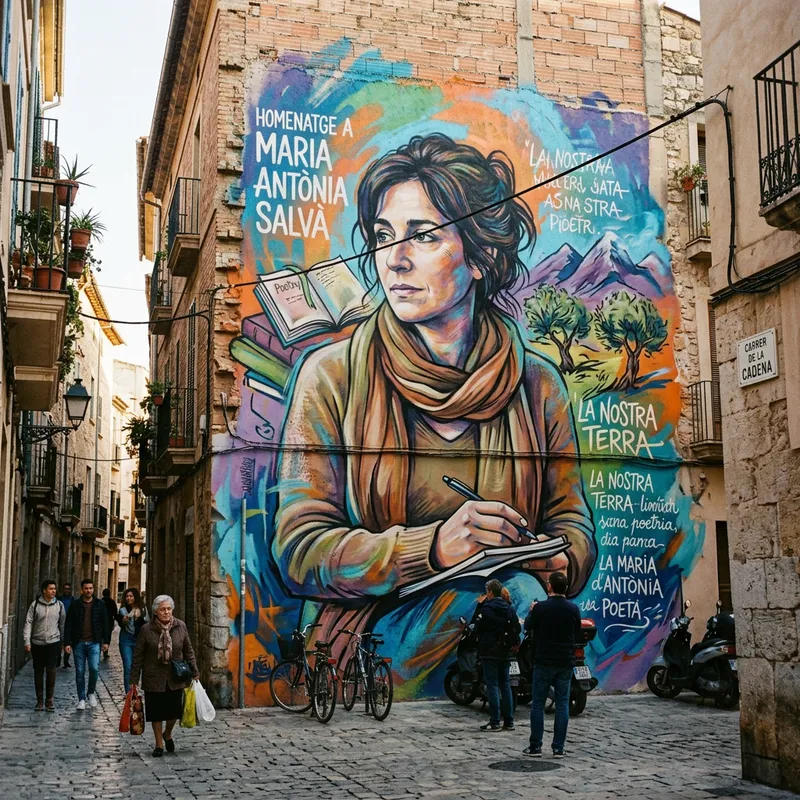 Vibrant Street Mural of Female Writer Inspired by Urban Art Movement