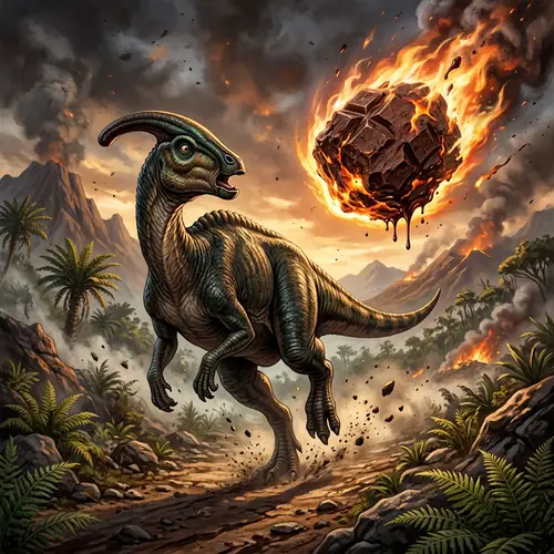 Dinosaur Escaping Chocolate Meteor