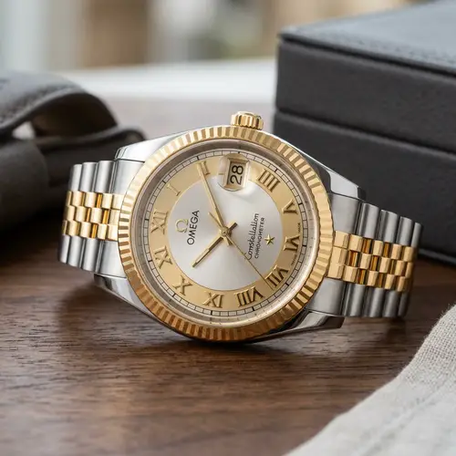 Luxury Hybrid Wristwatch with Omega Constellation and Rolex Design Elements