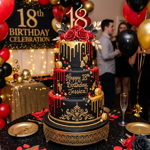 Stunning Red, Black & Gold 18th Birthday Cake