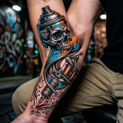 Dynamic Tattoo Design: Spray Can Skull & Tattoo Gun