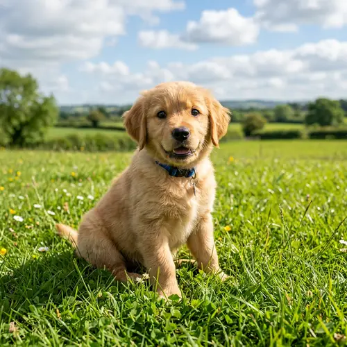Adorable Puppy Sitting on Grassy Field | Cute Dog Photo