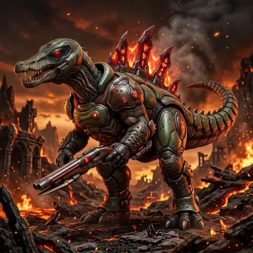 Spinosaurus with Doom Slayer Armor & Shotgun