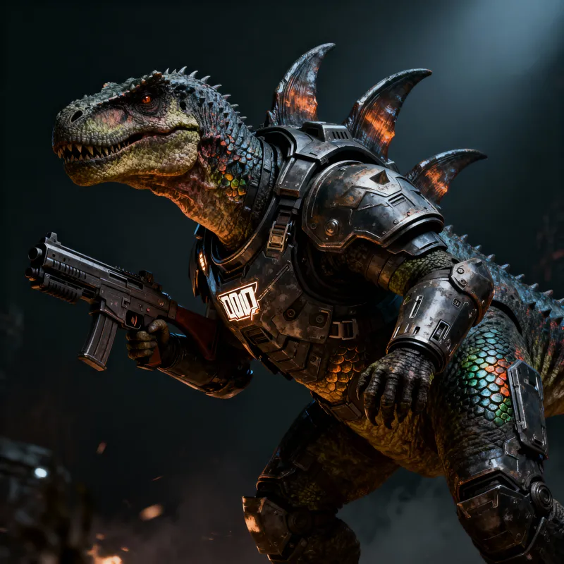 Spinosaurus with Doom Slayer Armor & Shotgun