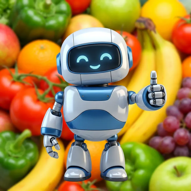 Adorable Robot Expressions Among Fresh Produce