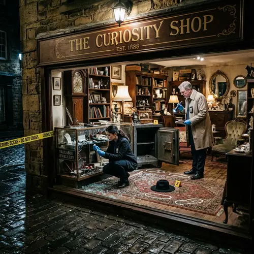 Crime Scene at Antiques Shop: Investigation Unveils Mystery