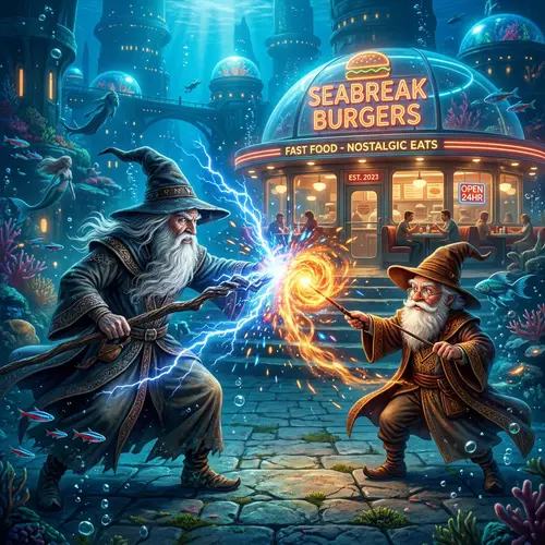 Epic Wizard Battle: Gandalf vs Dumbledore in Underwater City