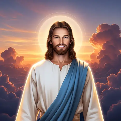 Serene Jesus Christ Portrait with Majestic Sunset
