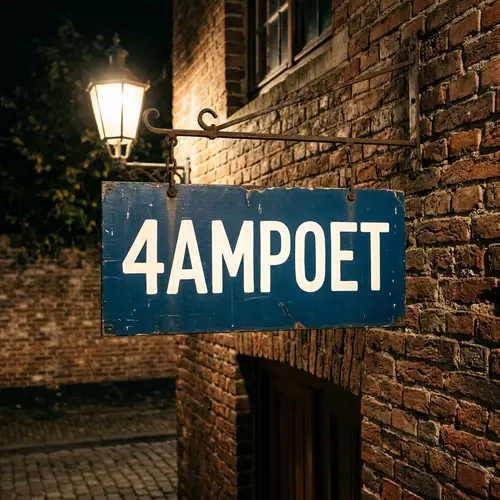 4AMPOET Sign: Bold White Letters on Deep Blue Background