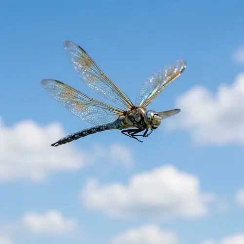 Iridescent Dragonfly in Mid-Flight - Serene Nature Ballet