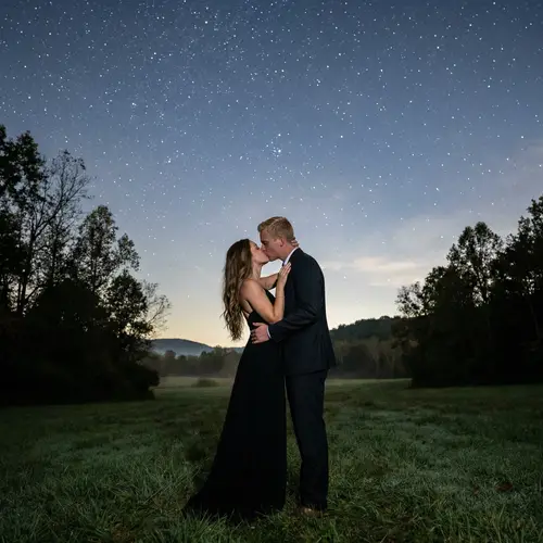 Romantic Midnight Kiss Under Starlit Sky