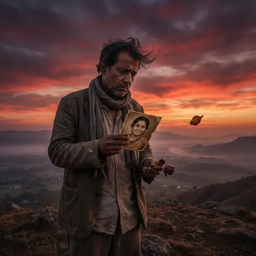 Lost Love: Melodramatic Sunset Scene with South Asian Man