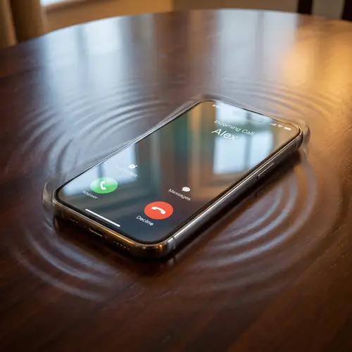 Vibrating Modern Cell Phone Displaying Incoming Call Notification