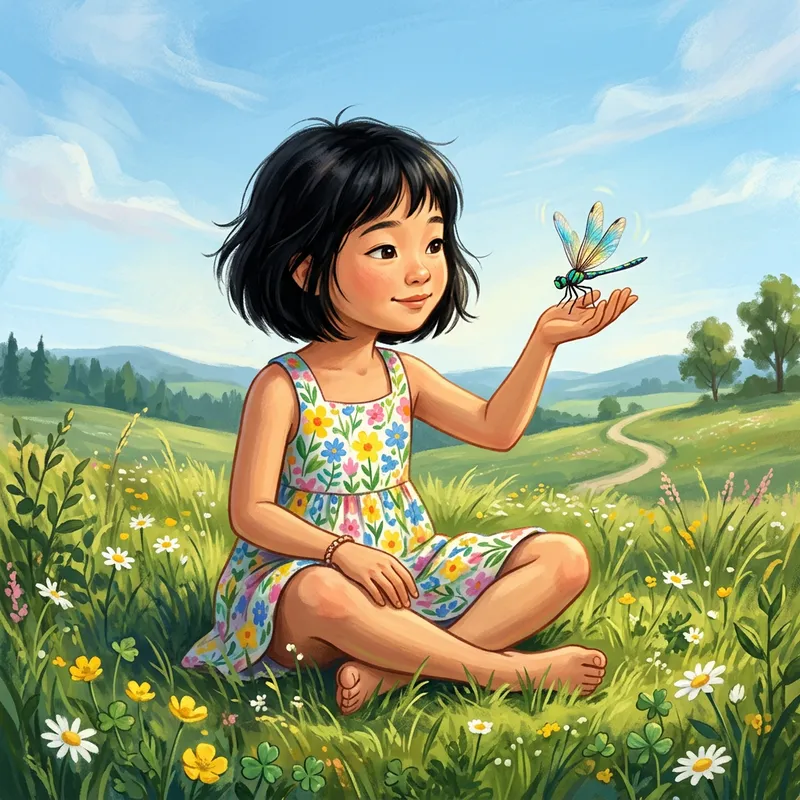 Dreaming Girl with Dragonfly