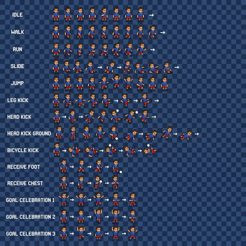 2D Soccer Sprite Sheet for Game Development