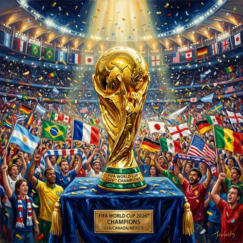 2026 World Cup Championship Trophy Oil Painting