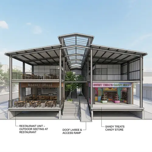 Charming Small Market Facade with Restaurant and Store