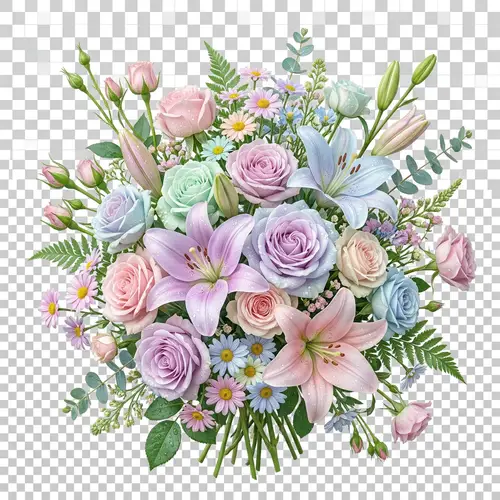 Beautiful Pastel Flowers on Transparent Background