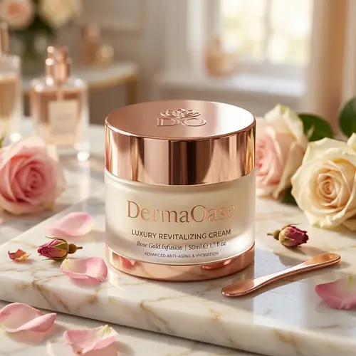 Luxurious DermaOase Cream Design in Rose Gold