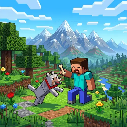 Minecraft Wallpaper: Steve vs Pixelated Dog Battle