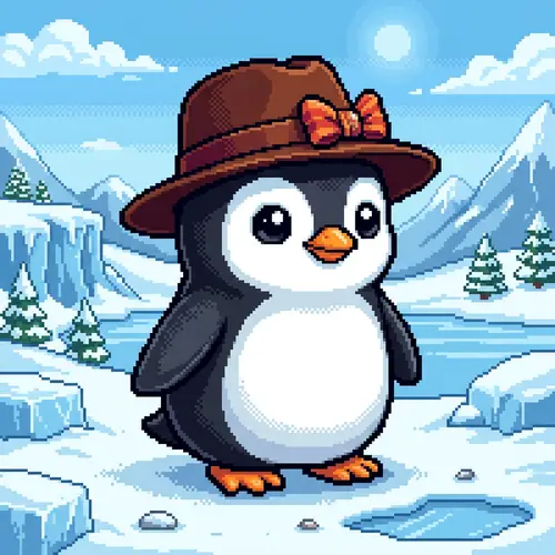Pixel Art Penguin Wearing a Stylish Hat