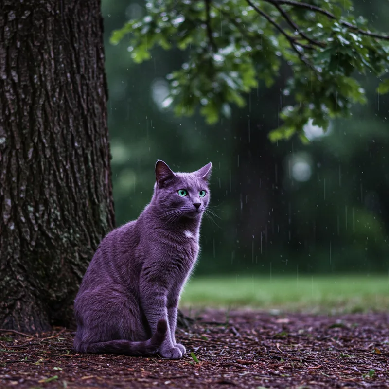 Violet Cat in the Rain