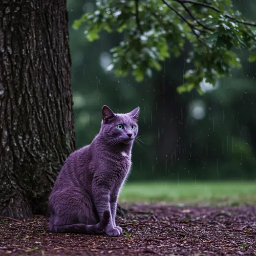Violet Cat in the Rain