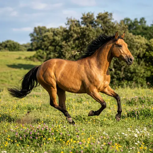 Grace and Strength: Majestic Horse Running in Verdant Meadow