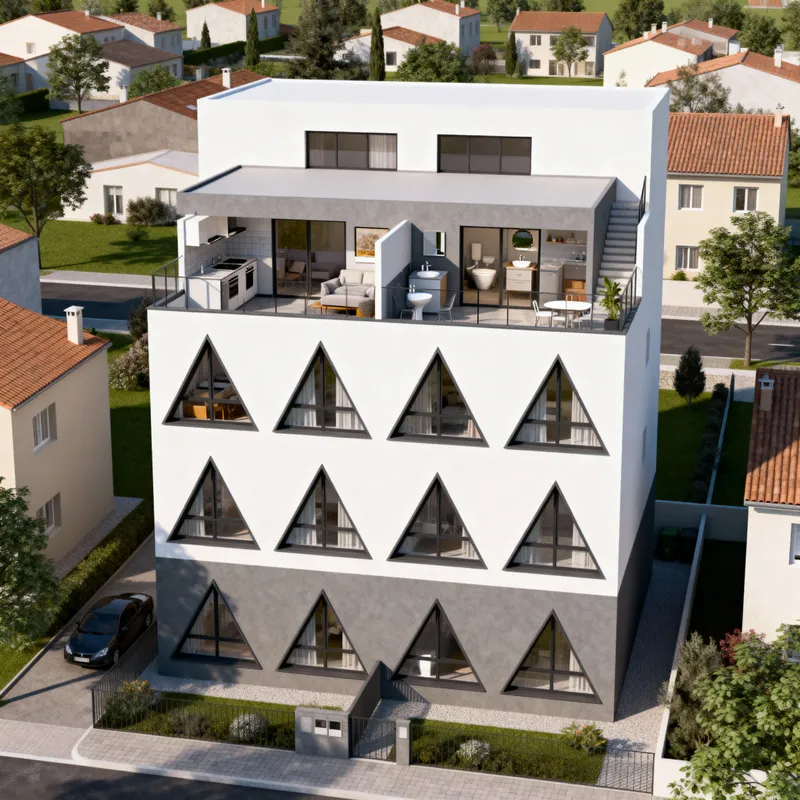 3D Condominium Design: 4 Floors & 8 Apartments