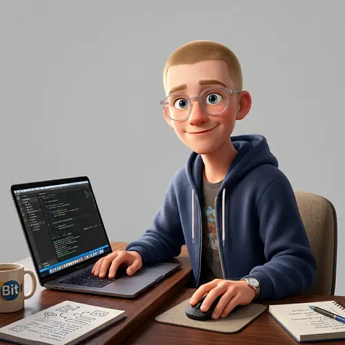 Cartoon Disney Style Young IT Student Illustration