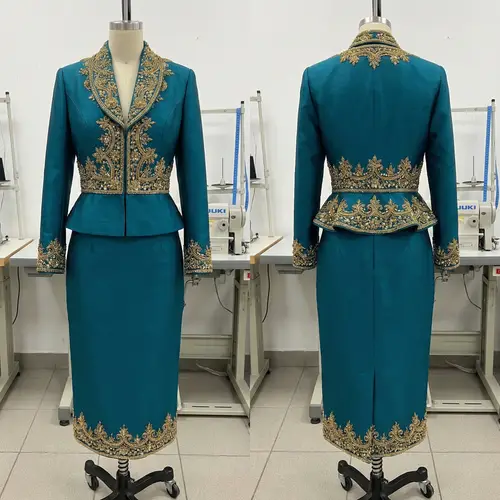 Elegant Teal and Gold Women's Suit Design