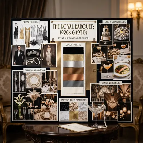 1920s Royal Fashion & Banquet Mood Board Showcase