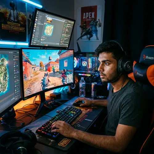 Immersed PlayerUnknown's Battlegrounds Gamer in Intense Focus