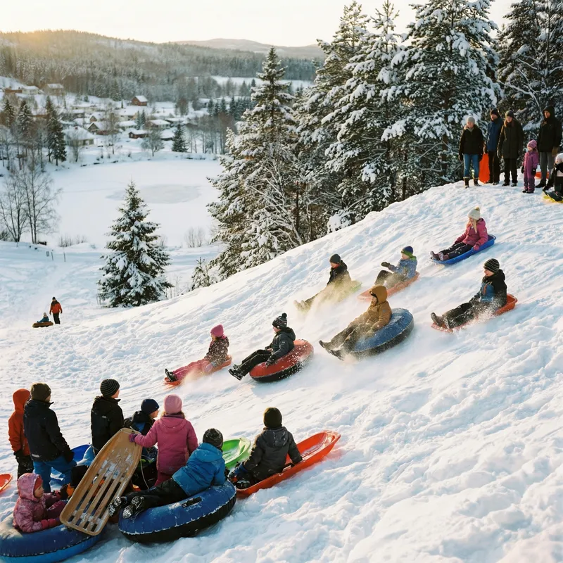 Kids Sledding Down a Winter Hill Adventure