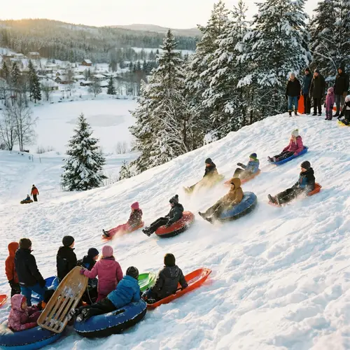 Kids Sledding Down a Winter Hill Adventure