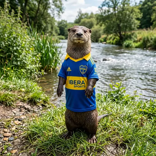 Otter in Blue and Yellow Soccer Jersey - Shop Now!