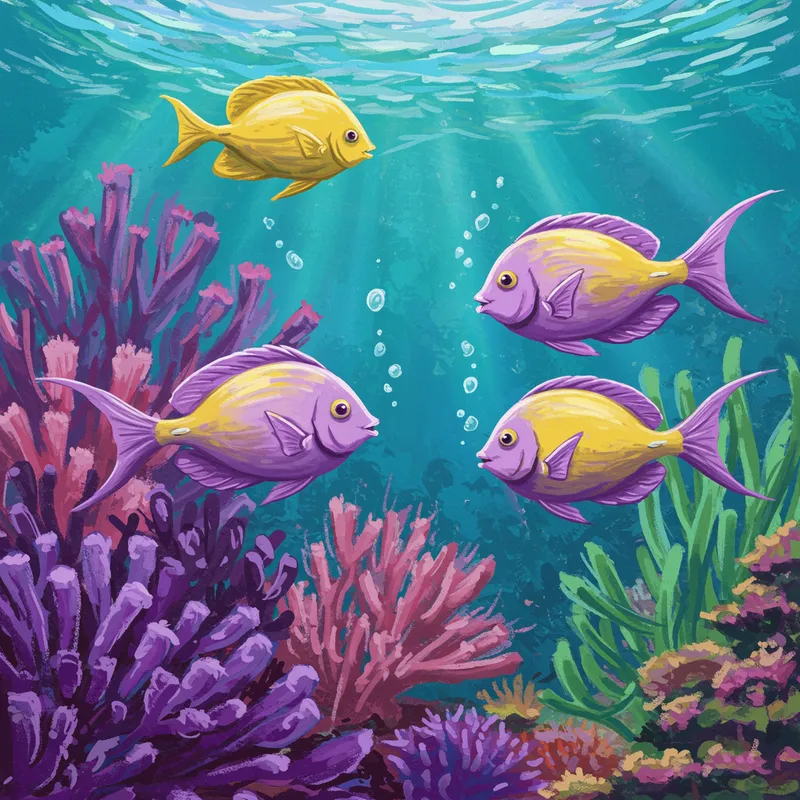 Whimsical Underwater Scene of Playful Fish