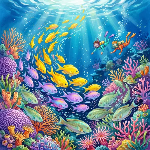 Whimsical Underwater Scene of Playful Fish