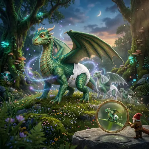 Shrinking Dragon in White Diaper Shrinks to Micro Size