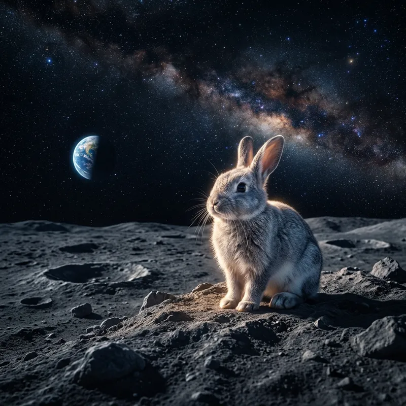 Rabbit on the Moon: Ethereal Night Sky Imagery