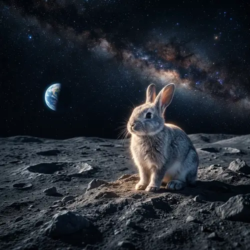 Rabbit on the Moon: Serene Night Sky Imagery