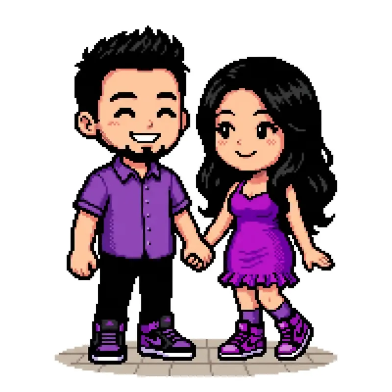 Cheerful 80s Pixel Art Couple Illustration